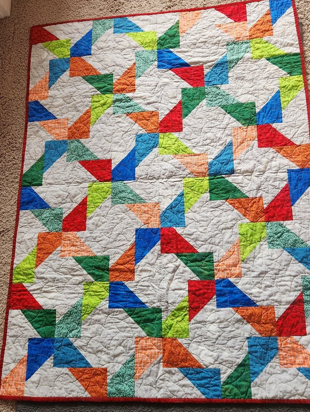 HANDMADE Patchwork Quilt Throw 40 x 50 Face Card Backing Geometric Cotton